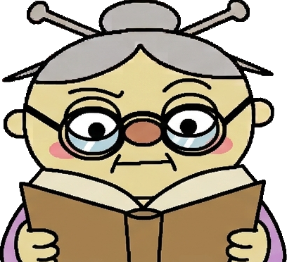 Grandma reading a big book, doing her homework