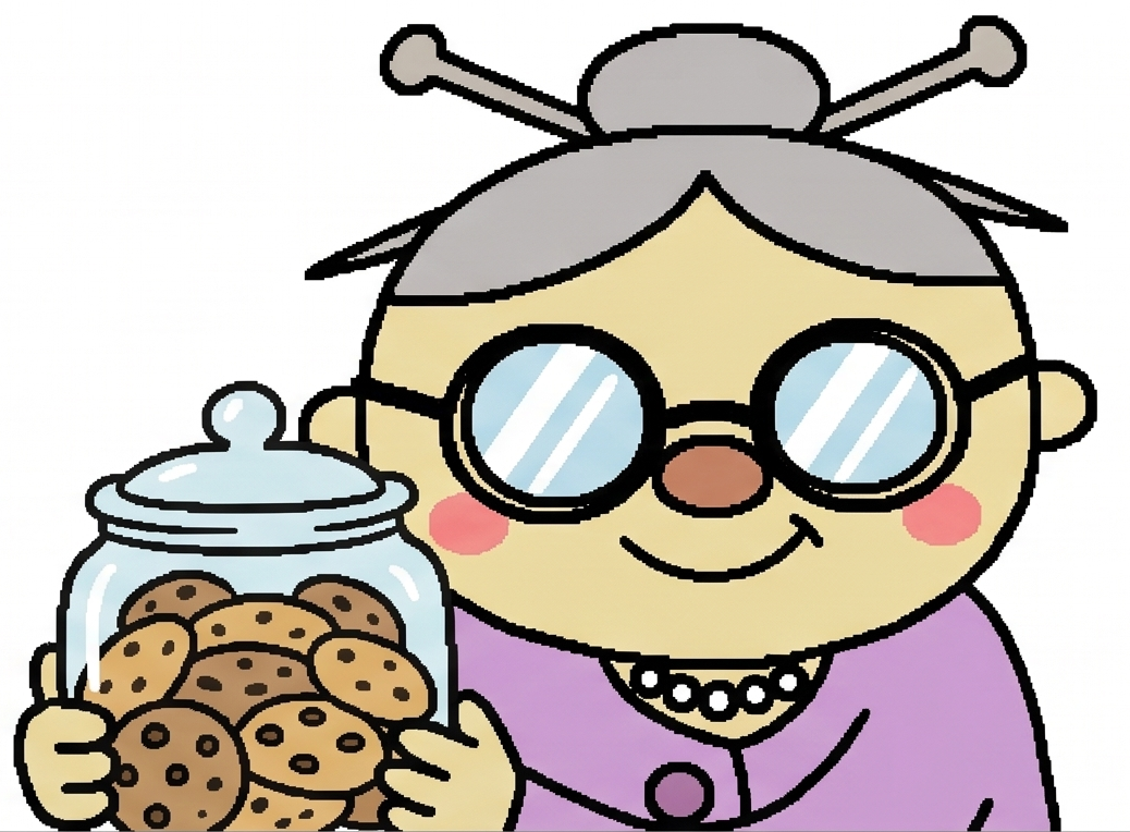 Grandma hugging a jar full of cookies