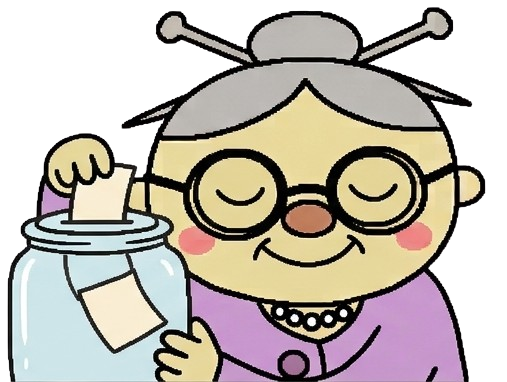 Grandma holding up a note she pulled from the jar