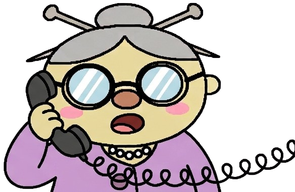 Grandma on an old corded phone, mid-sentence