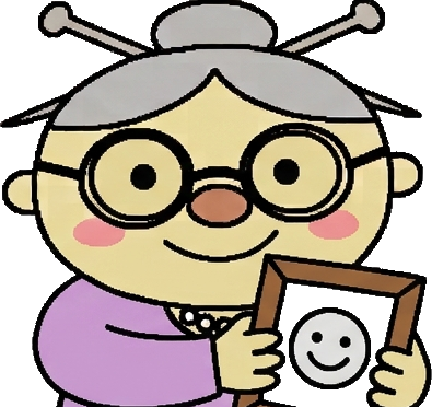 Grandma holding up a drawing of a smiley face