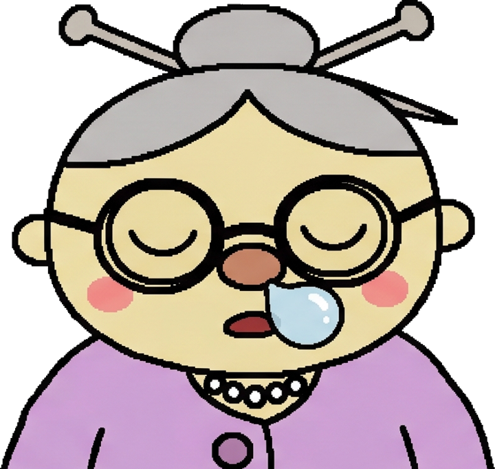 Grandma fast asleep with a snot bubble