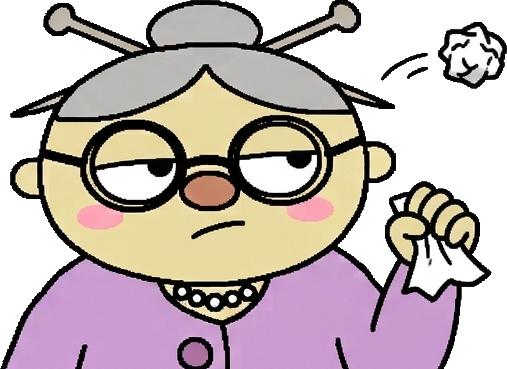 Grandma rolling her eyes and tossing a crumpled note