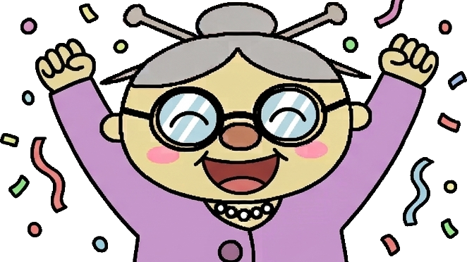 Grandma cheering in a shower of confetti